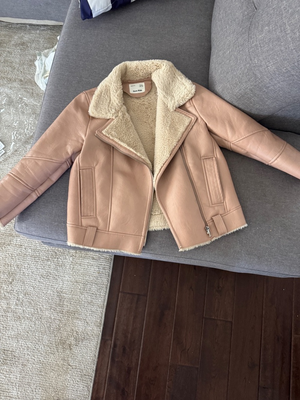 Zara Pink Faux Leather Shearling Biker Jacket